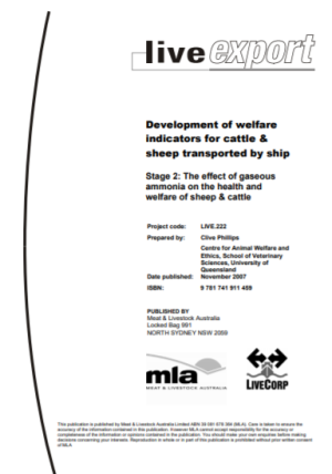 Development of welfare indicators for cattle and sheep transported by ship - Stage 2
