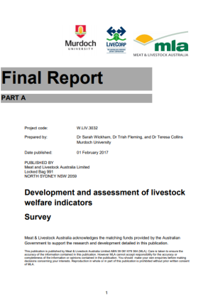Development and assessment of livestock welfare indicators